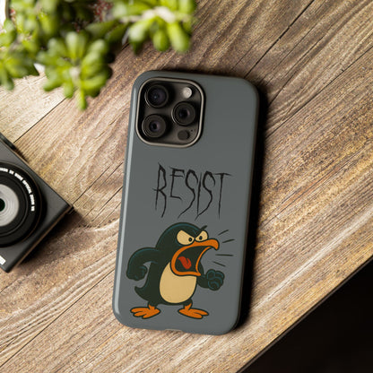 Resist Angry Penguin Phone Case — Protective iPhone Case with Bold Cartoon Design