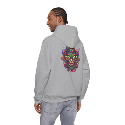 Psychedelic Smiling Jester Hoodie – Colorful Trippy Festival Sweatshirt