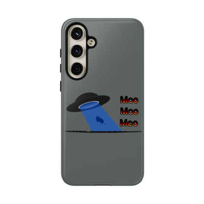 Phone Case — Funny UFO Cow Abduction Design with “Moo Moo Moo”