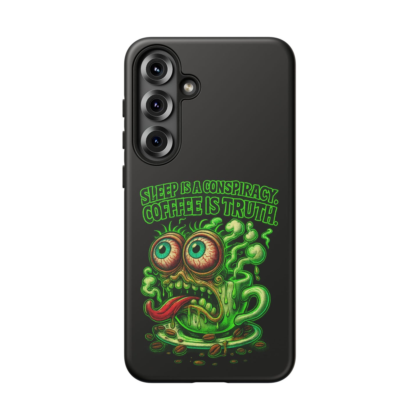 Phone Case — “Sleep Is a Conspiracy, Coffee Is Truth” Retro Monster Design