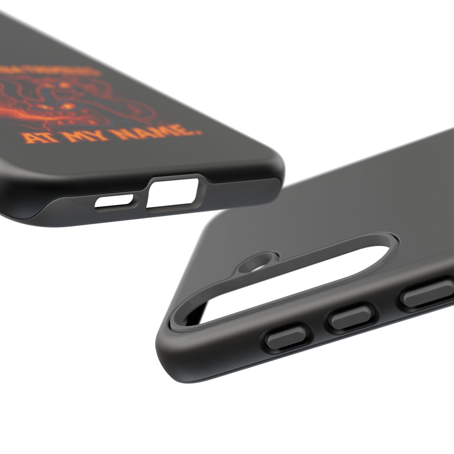 Phone Case — "Your Roomba Trembles at My Name" Fiery Cat Design