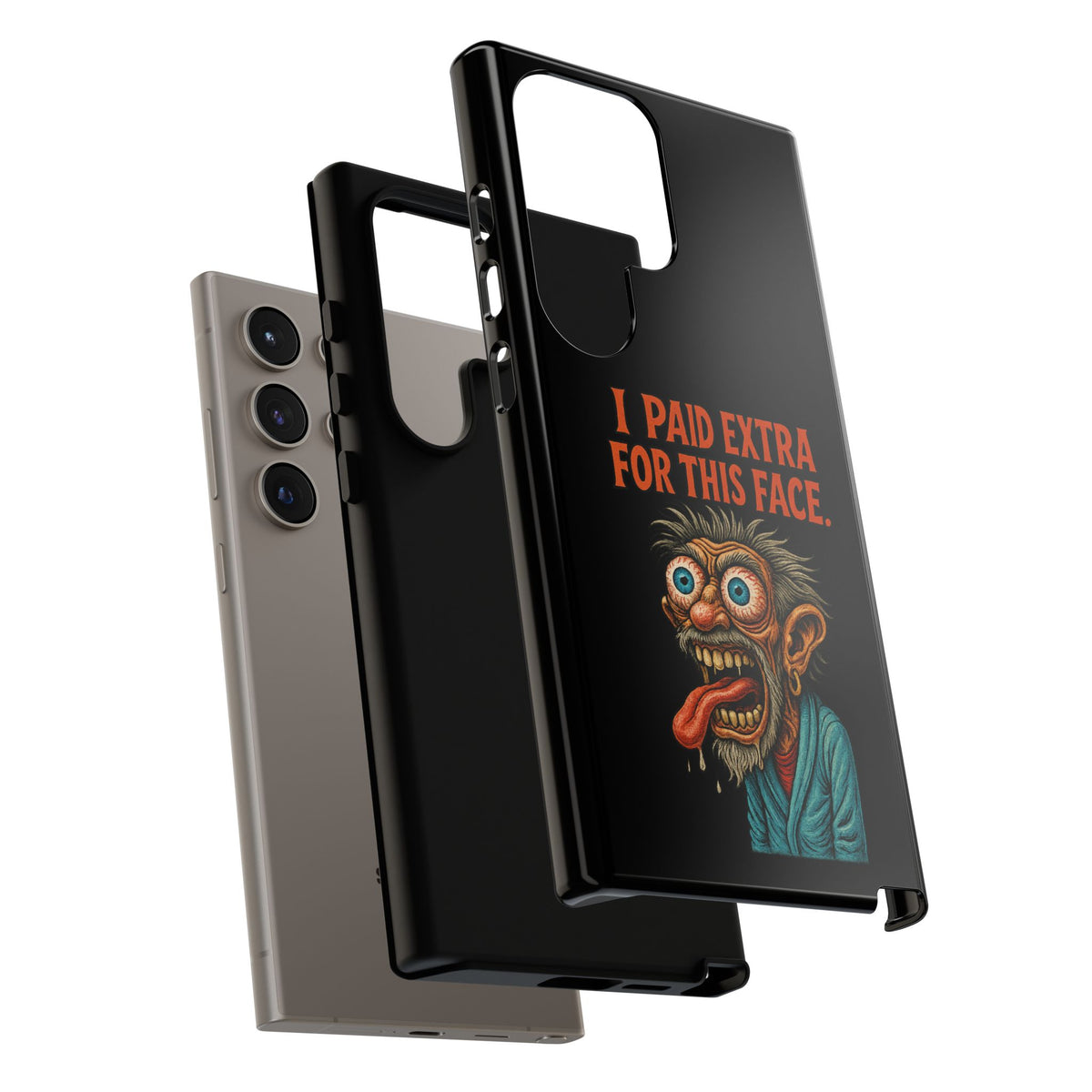 Funny ‘I Paid Extra For This Face’ Phone Case — Retro Horror Cartoon Design