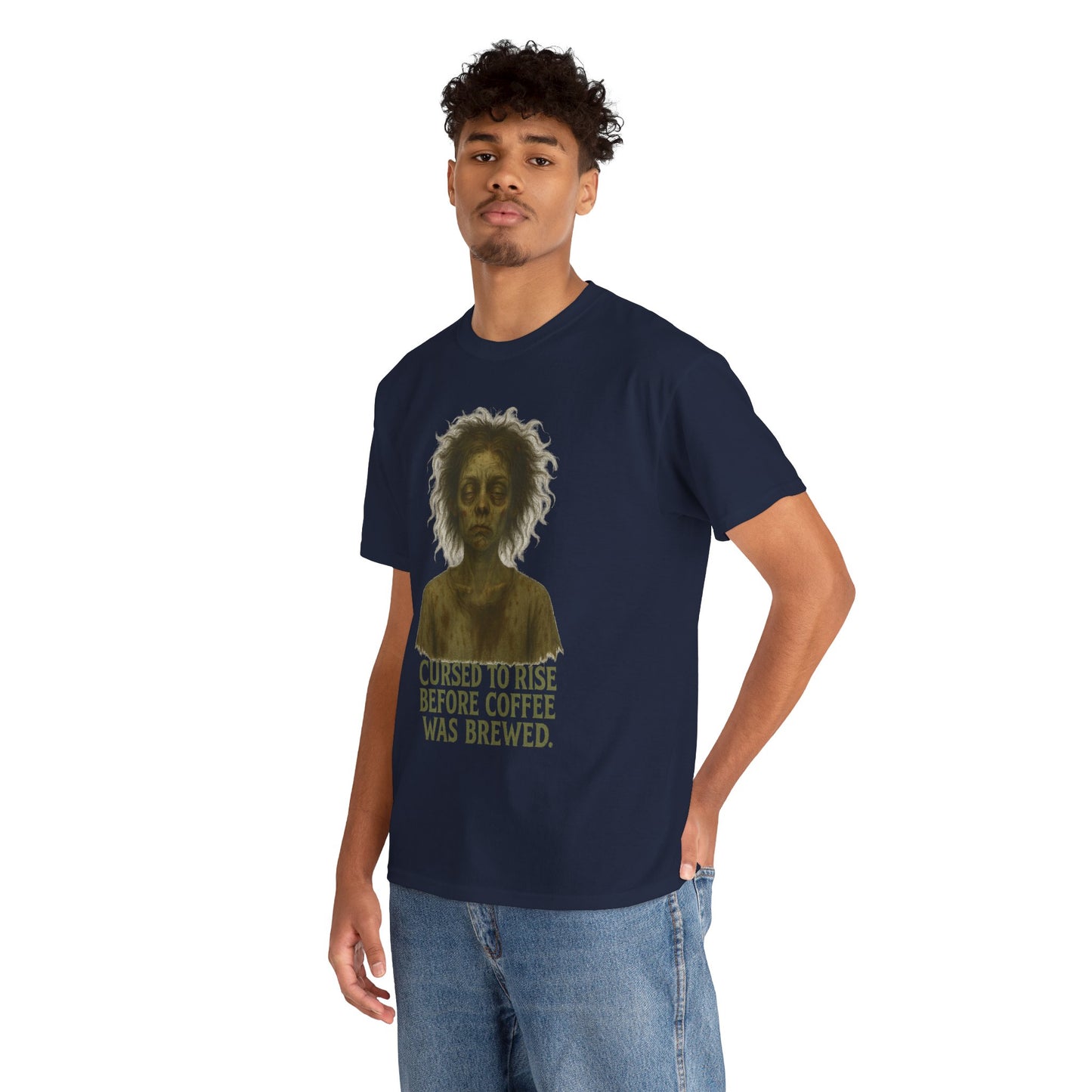 Cursed to Rise Before Coffee Tee | Zombie Morning Coffee Shirt