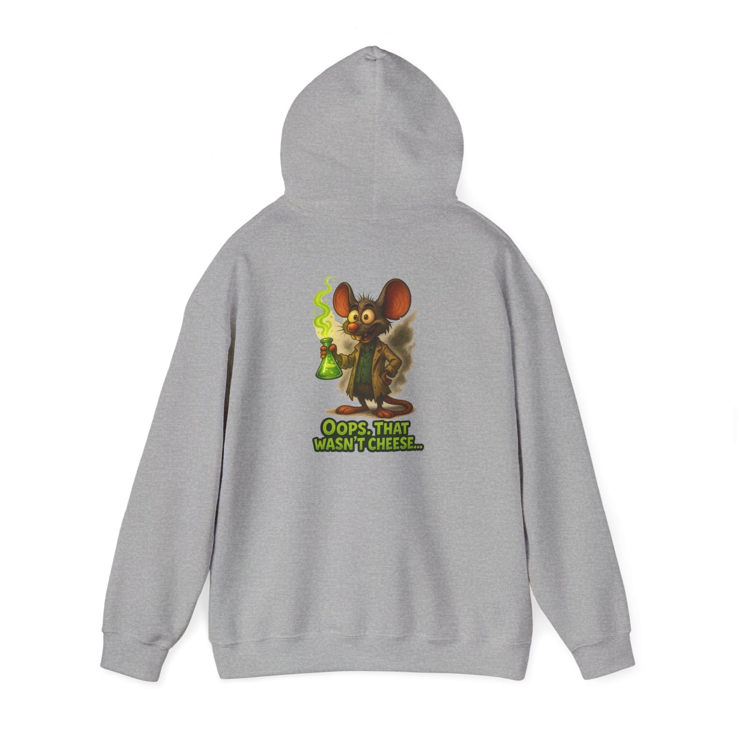 Chemistry Mouse Hoodie — "Oops, That Wasn't Cheese" Cute Scientist Graphic
