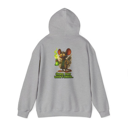 Chemistry Mouse Hoodie — "Oops, That Wasn't Cheese" Cute Scientist Graphic