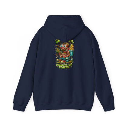 Hoodie — Colorful Retro Monster Graphic “Screams of Regret”