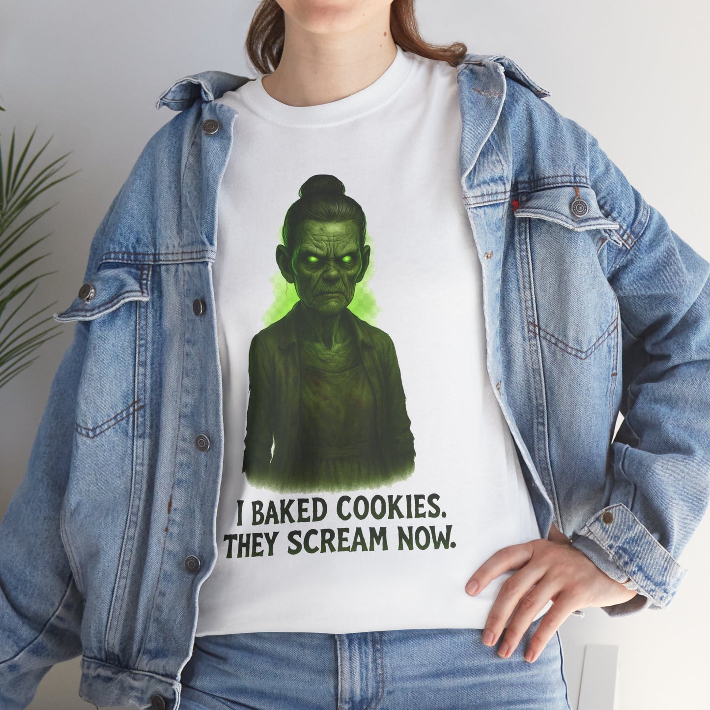 Creepy Green Girl Illustration T-Shirt | I Baked Cookies They Scream Now