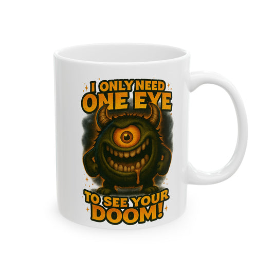 Funny Coffee— "I Only Need One Eye To See Your Doom" Ceramic Mug (11oz/15oz)