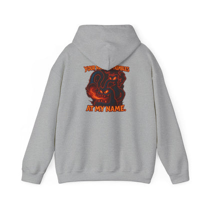 Hoodie — Fiery Demon Skull 'Your Roomba Trembls At My Name' Graphic Back Print