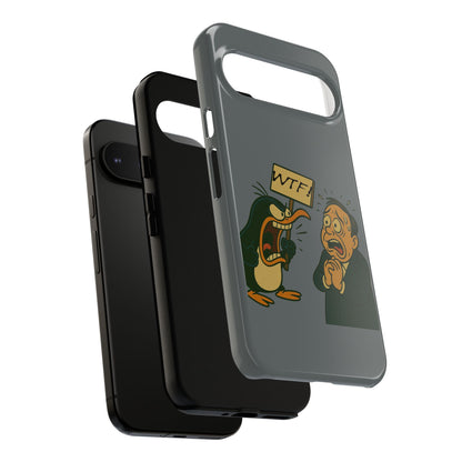 Phone Case - Cartoon Penguin Yelling 'WTF' at Shocked Man, Funny Protective iPhone Cover