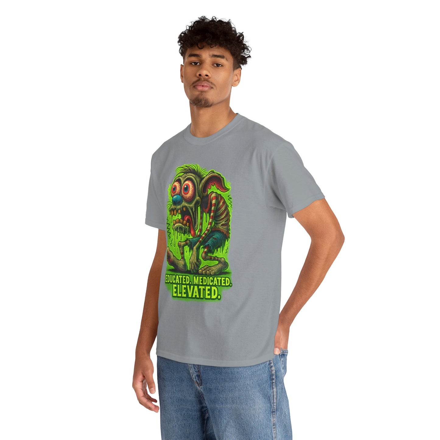 Educated. Medicated. Elevated. – Zombie Slacker T-Shirt
