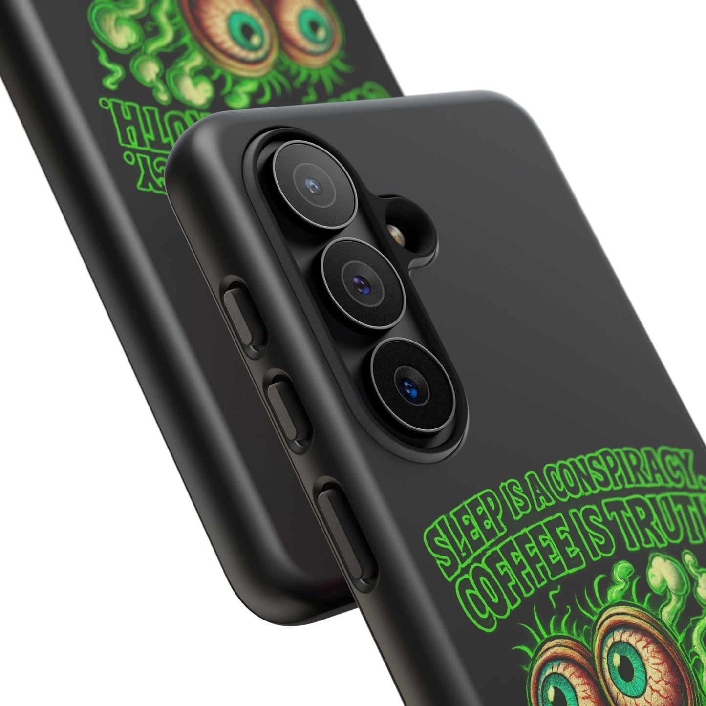 Phone Case — “Sleep Is a Conspiracy, Coffee Is Truth” Retro Monster Design