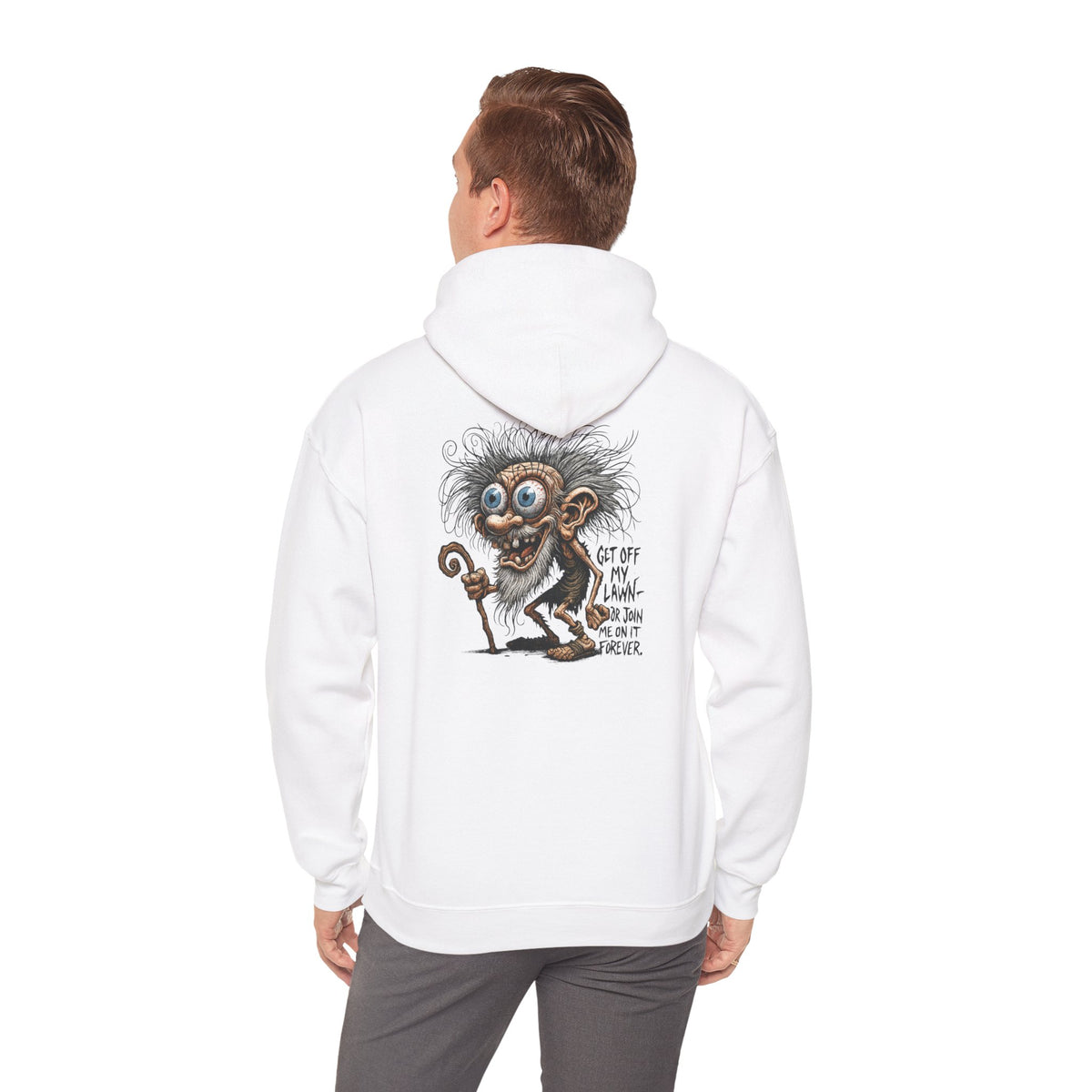 Crazy Grumpy Man Hoodie — "Get Off My Lawn" Graphic Sweatshirt