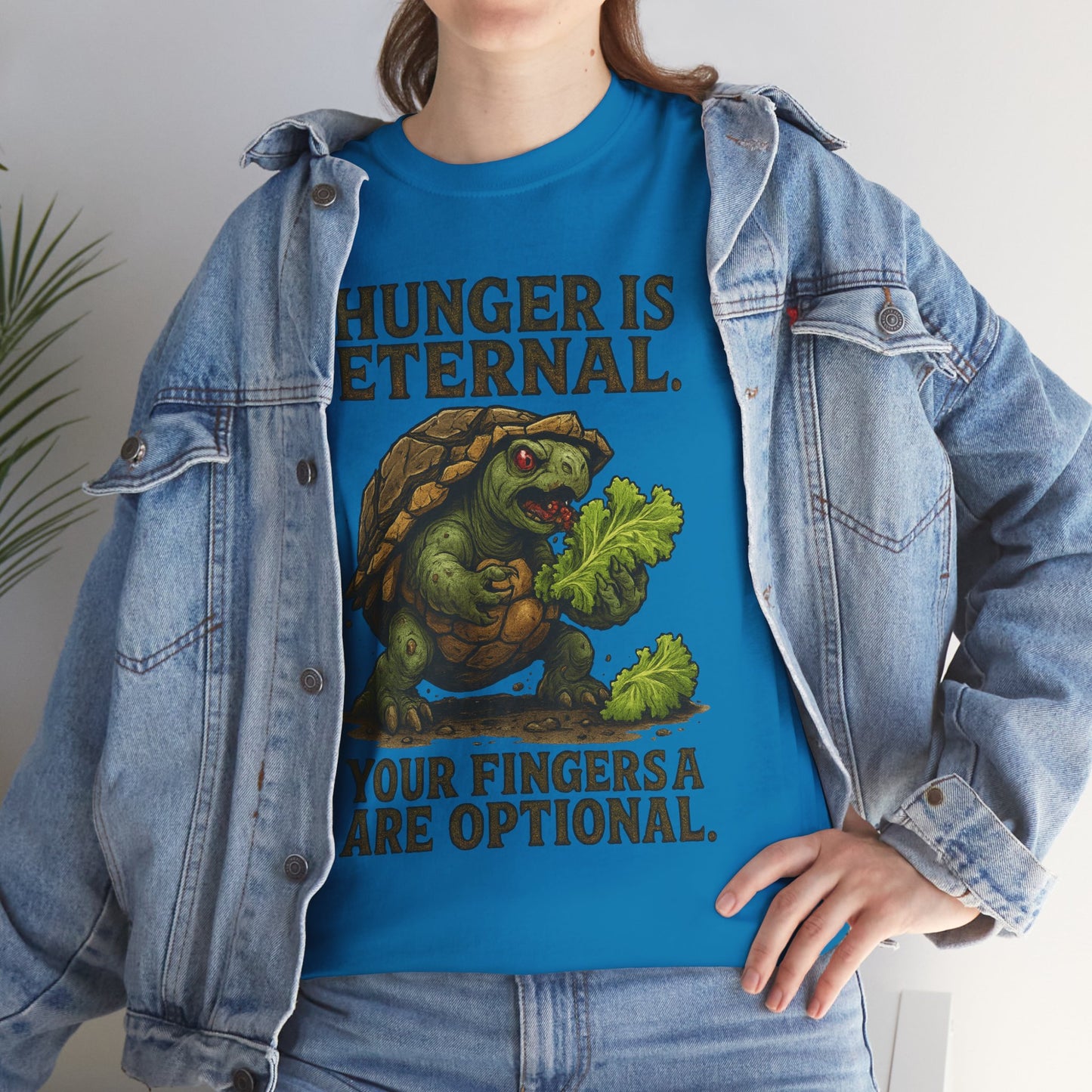 Hunger Is Eternal turtle eating fingers T-Shirt | Horror humor