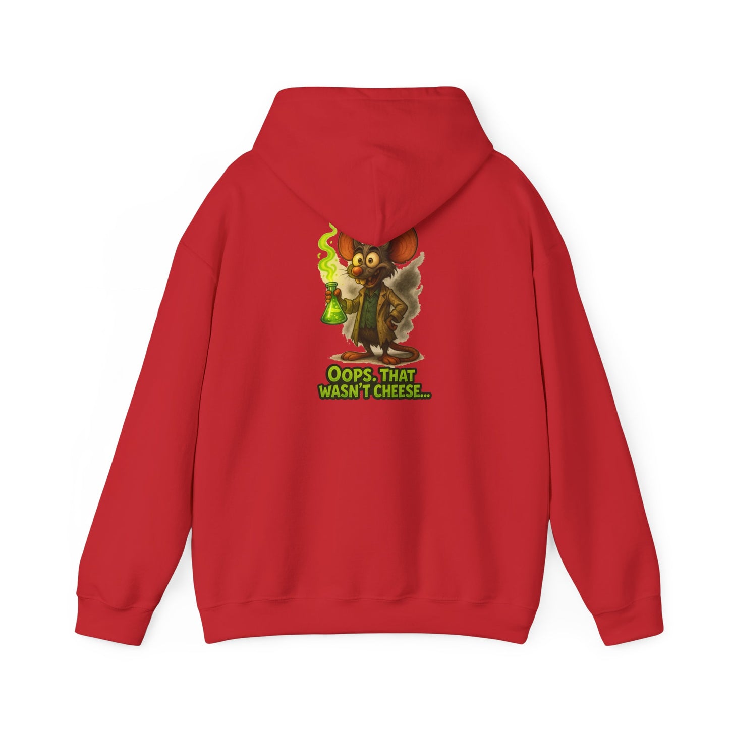 Chemistry Mouse Hoodie — "Oops, That Wasn't Cheese" Cute Scientist Graphic