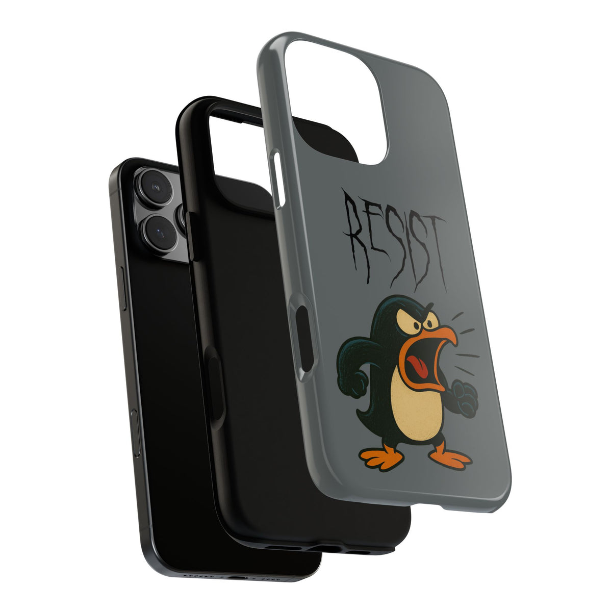 Resist Angry Penguin Phone Case — Protective iPhone Case with Bold Cartoon Design