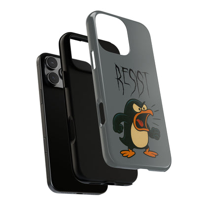 Resist Angry Penguin Phone Case — Protective iPhone Case with Bold Cartoon Design