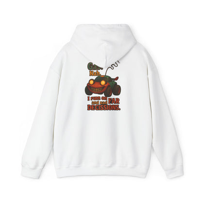 Hoodie — "Nah. I Run on Bad Decisions" Vintage Cartoon Car Graphic