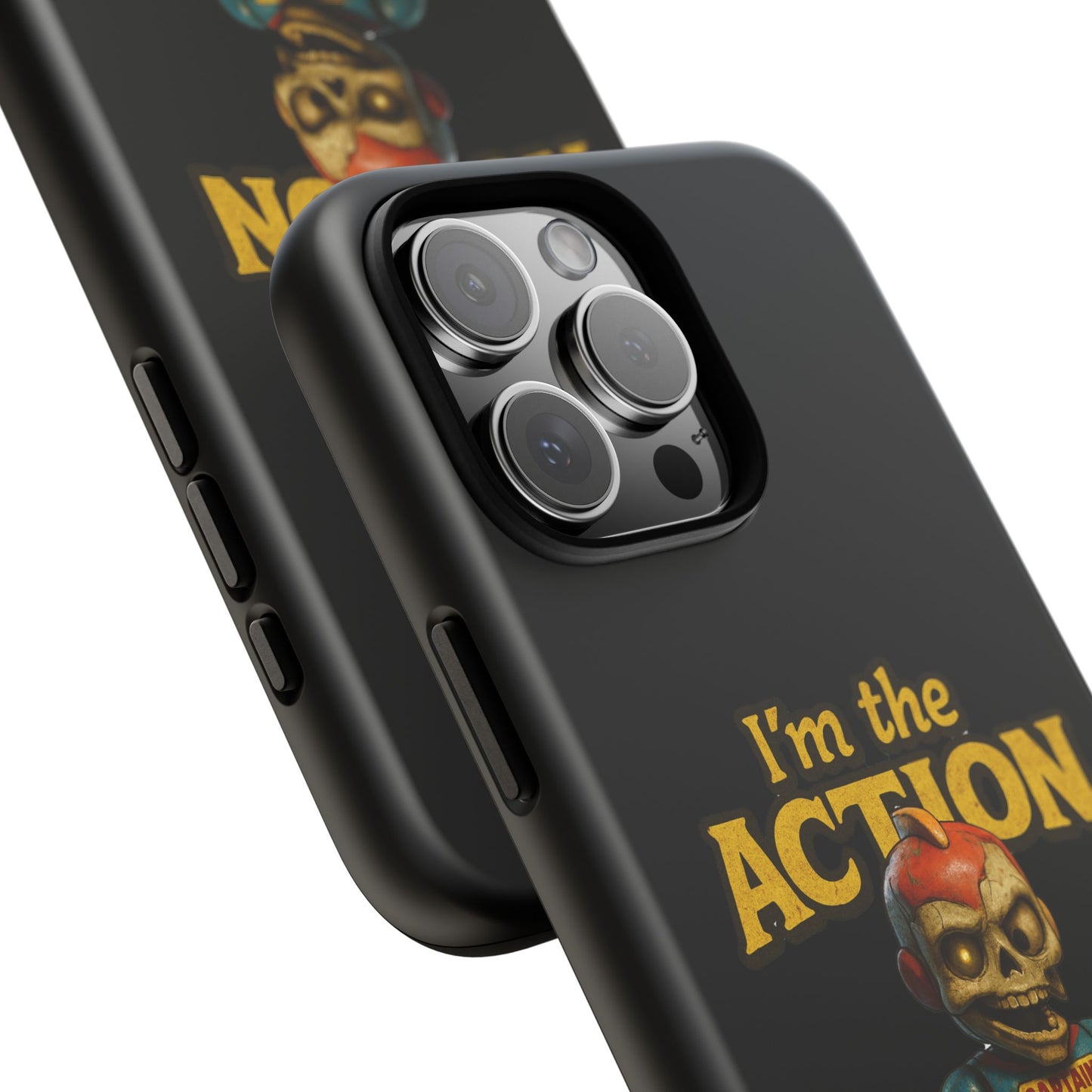 Action Figure Phone Case — "I'm the Action" Retro Skull Toy Design