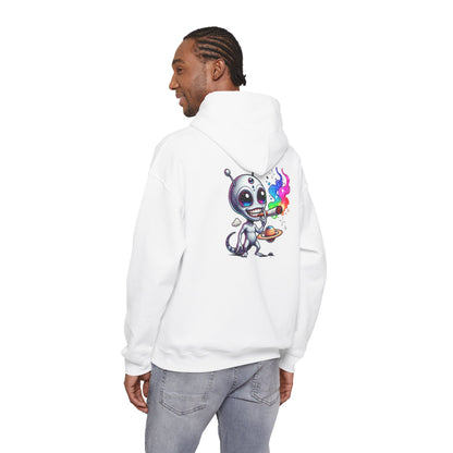 Alien Chef Hoodie — Cute Cartoon Alien Cooking with Rainbow Flame Hooded Sweatshirt