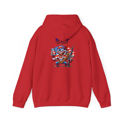 Patriotic Retro Hoodie — American Flag Skull Character Back Graphic