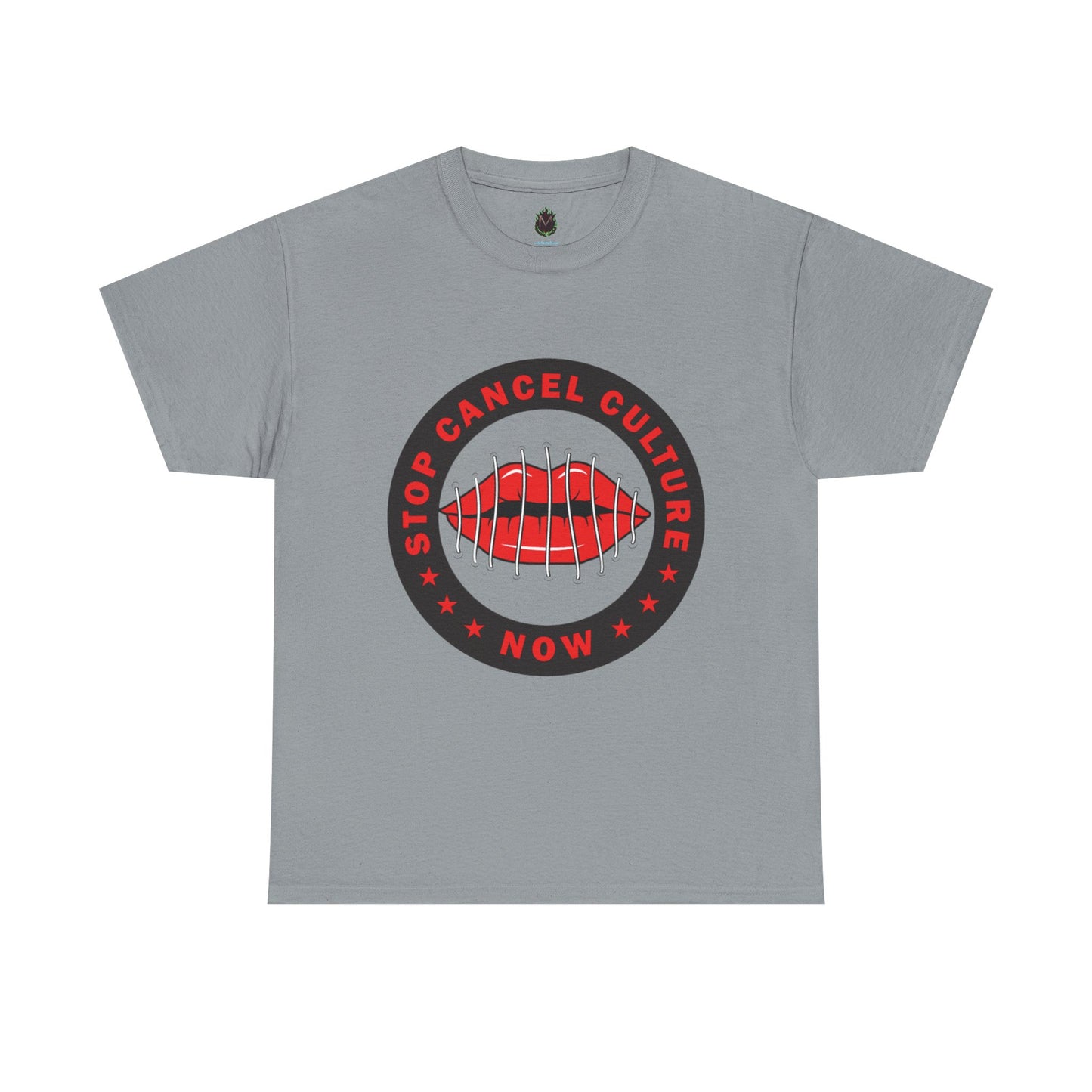 Stop Cancel Culture Now – Free Speech Tee (Barred Lips Design)