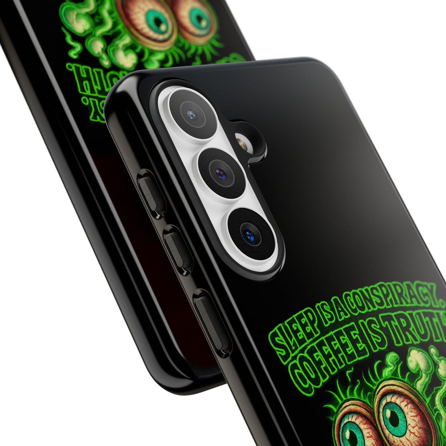 Phone Case — “Sleep Is a Conspiracy, Coffee Is Truth” Retro Monster Design
