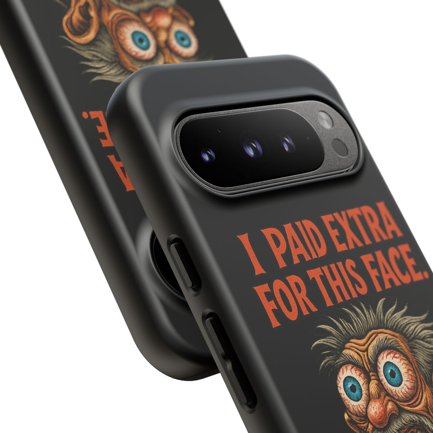Funny ‘I Paid Extra For This Face’ Phone Case — Retro Horror Cartoon Design