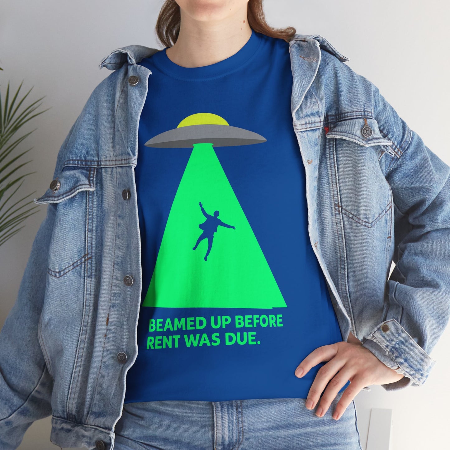 Beamed Up Before Rent Was Due – Funny UFO Alien Abduction T-Shirt