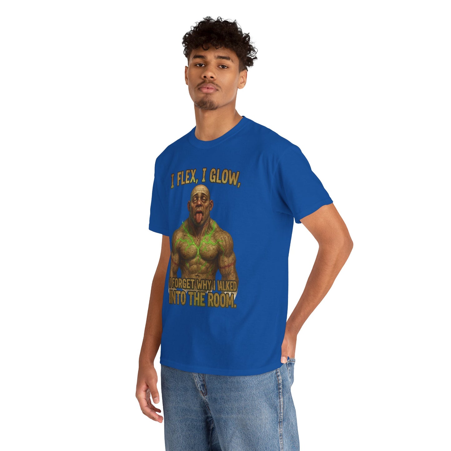 Muscle Meme T-Shirt — "I Flex, I Glow" Funny Gym Tee