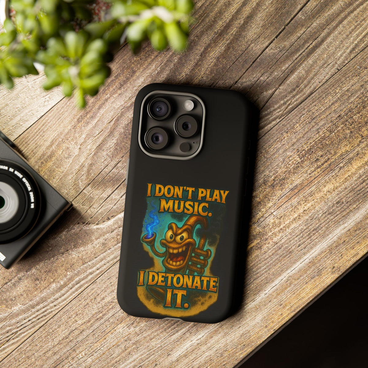Phone Case — "I Don't Play Music. I Detonate It." Cartoon Bomb Graphic