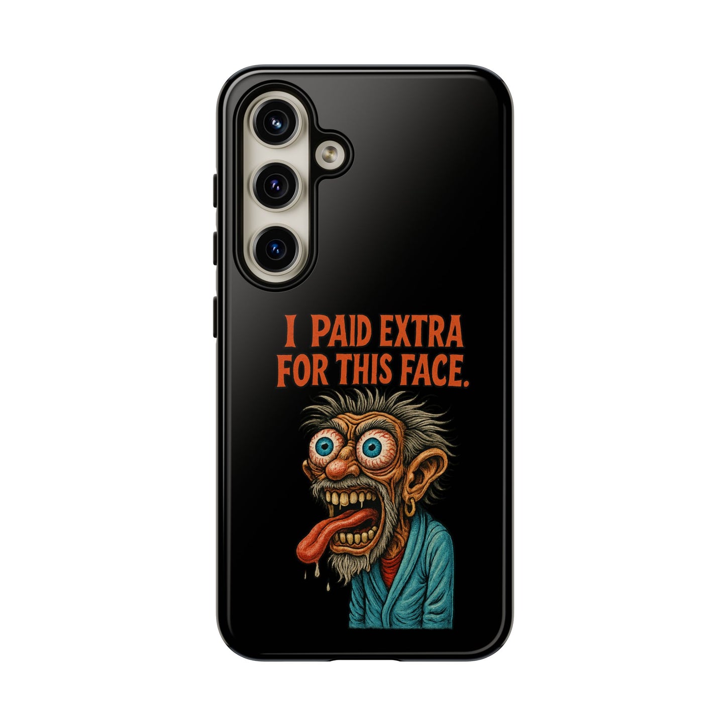 Funny ‘I Paid Extra For This Face’ Phone Case — Retro Horror Cartoon Design