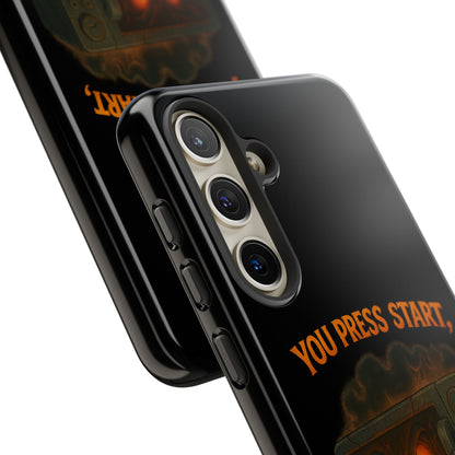 Phone Case — "You Press Start, I Press Scream" Spooky Retro Game Controller Design