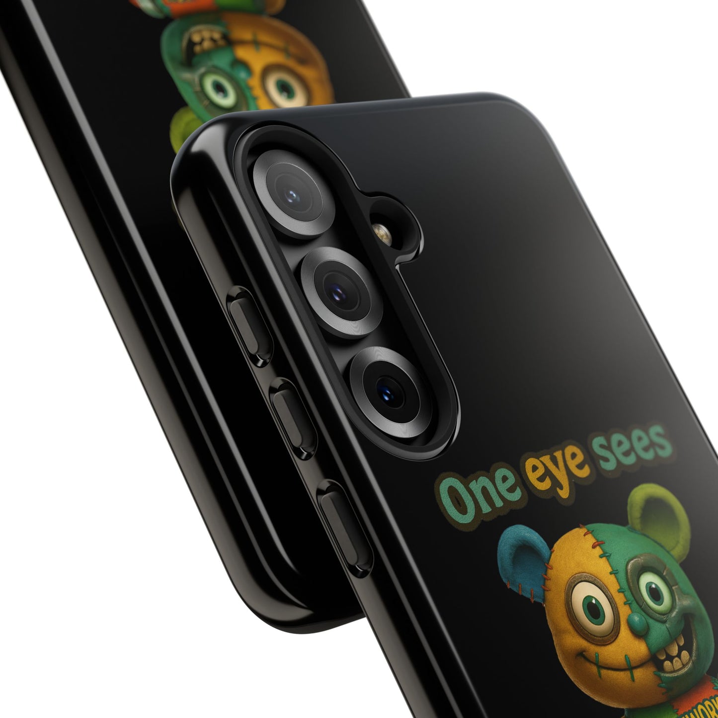 Phone Case — 'One Eye Sees, The Other Sees Your Browser History' Patchwork Bear Design