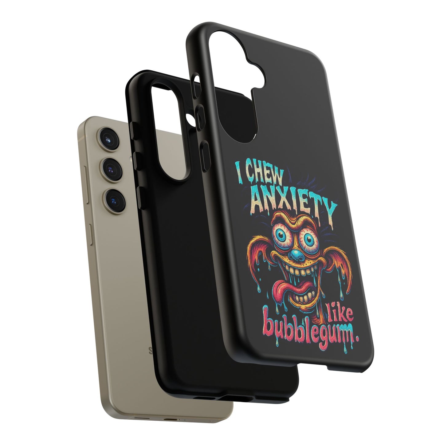 Phone Case — "I Chew Anxiety Like Bubblegum" Retro Monster Design