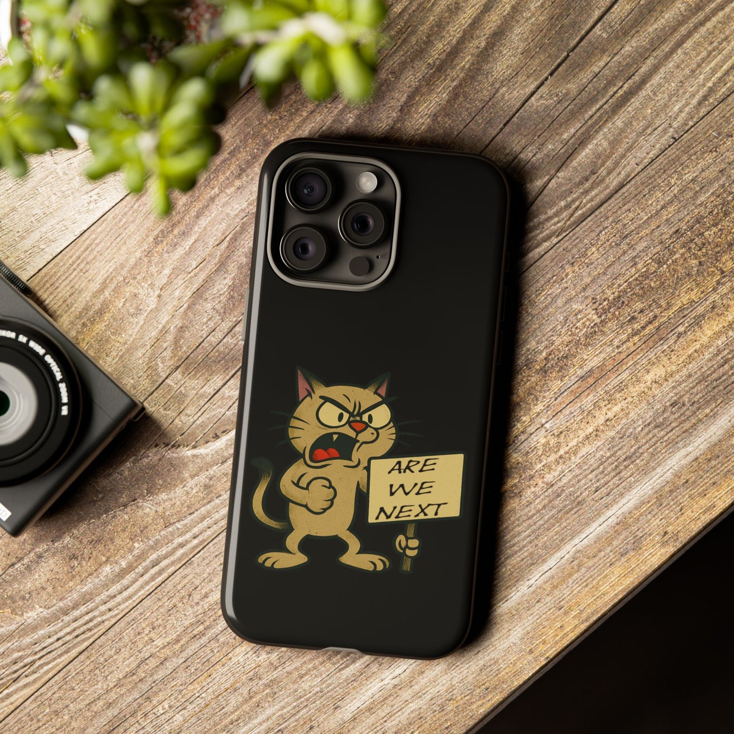 Angry Cat Phone Case — 'Are We Next' Protest Graphic iPhone Case