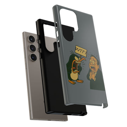 Phone Case - Cartoon Penguin Yelling 'WTF' at Shocked Man, Funny Protective iPhone Cover