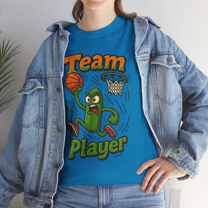 Team Player Basketball T-Shirt — Funny Pickle Mascot Sports Tee
