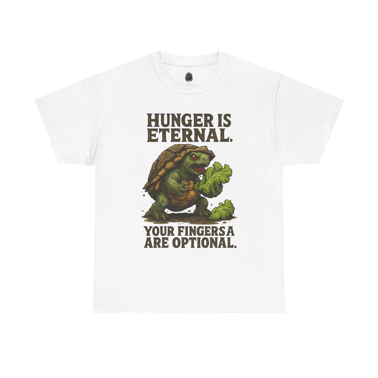 Hunger Is Eternal turtle eating fingers T-Shirt | Horror humor