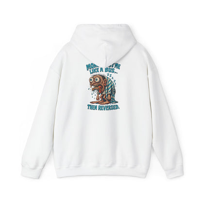 Hoodie — "Monday Hit Me Like a Bus... Then Reversed" Retro Skull Graphic Hoodie