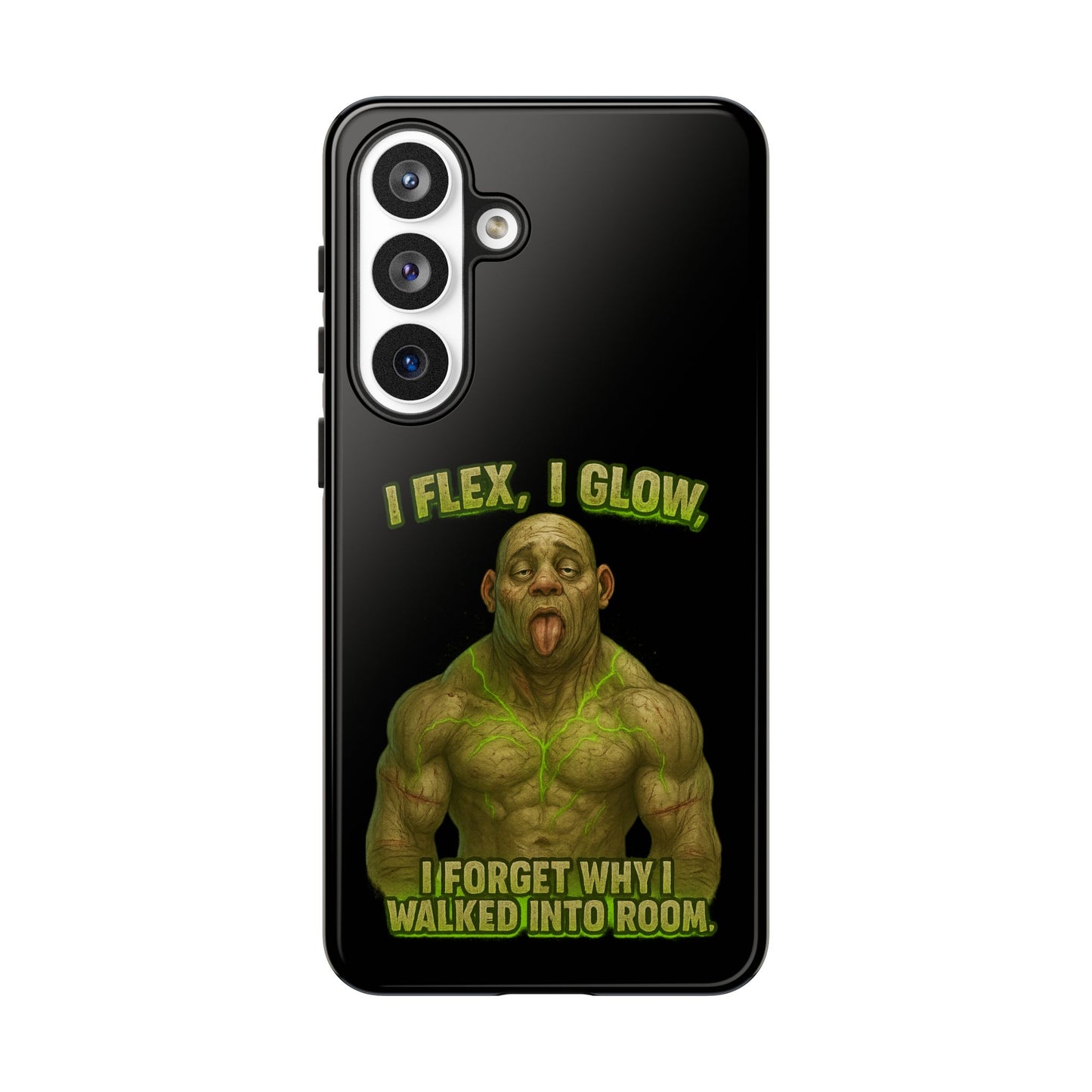 Funny Glow Gym Phone Case — "I Flex, I Glow" Humorous Bodybuilder Design
