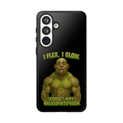 Funny Glow Gym Phone Case — "I Flex, I Glow" Humorous Bodybuilder Design