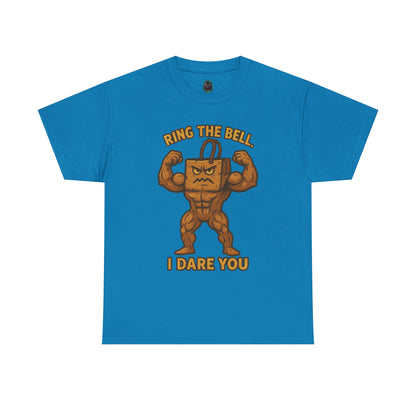 Kettlebell Mascot Tee — "Ring the Bell, I Dare You" Gym T-Shirt
