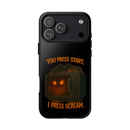 Phone Case — "You Press Start, I Press Scream" Spooky Retro Game Controller Design