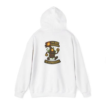 Expressive Pumpkin Character Hoodie — "Not Dangerous, I'm Expressive" Halloween Sweatshirt