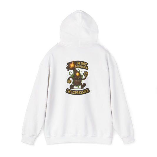 Expressive Pumpkin Character Hoodie — "Not Dangerous, I'm Expressive" Halloween Sweatshirt