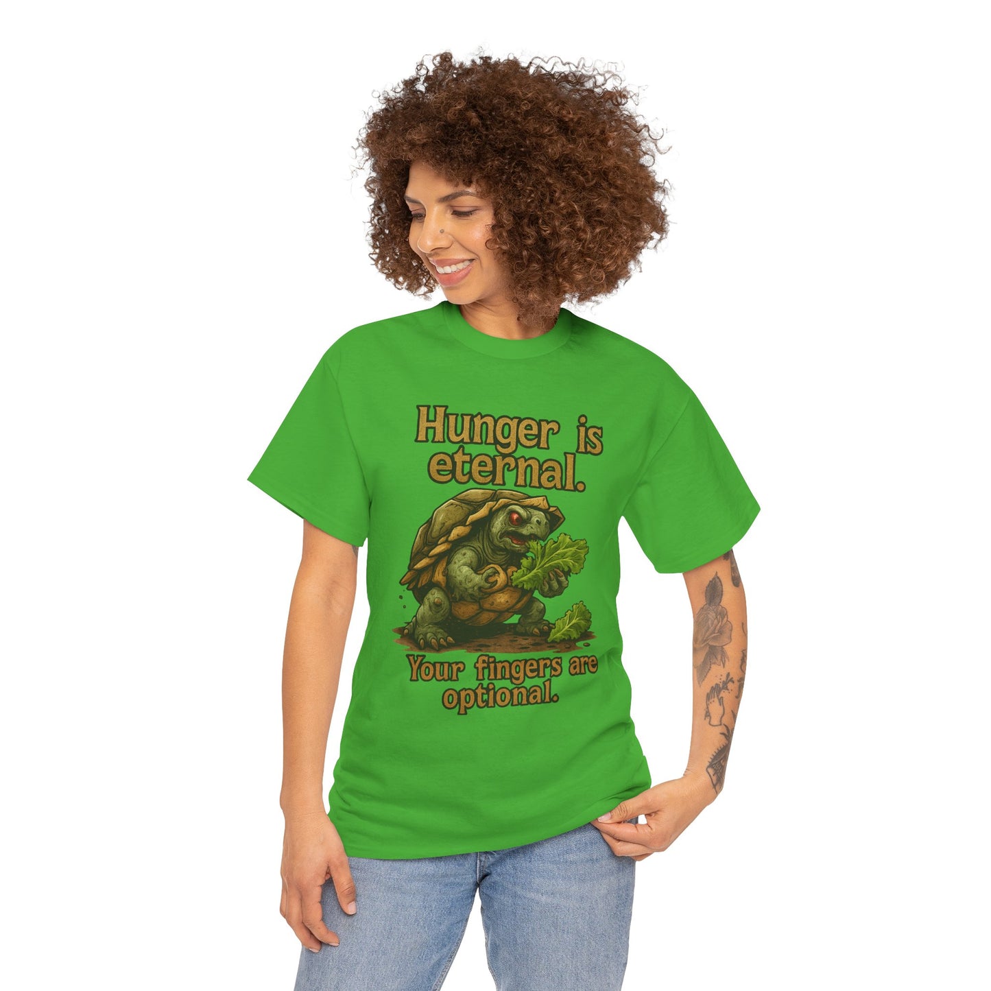 Hunger Is Eternal turtle graphic tee | Funny monster eating carrots T-Shirt