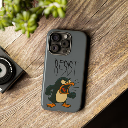 Resist Angry Penguin Phone Case — Protective iPhone Case with Bold Cartoon Design