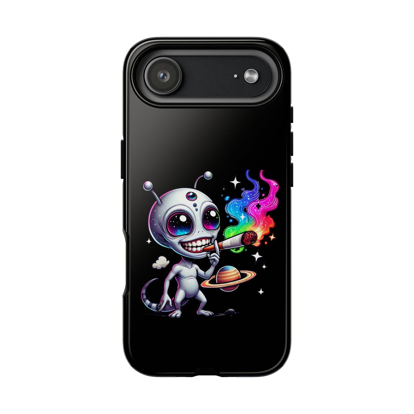 Alien Smoking Rainbow Galaxy Phone Case — Cute Cosmic Art Tough Case