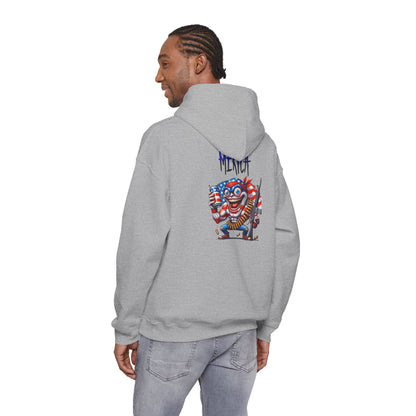 Patriotic Retro Hoodie — American Flag Skull Character Back Graphic